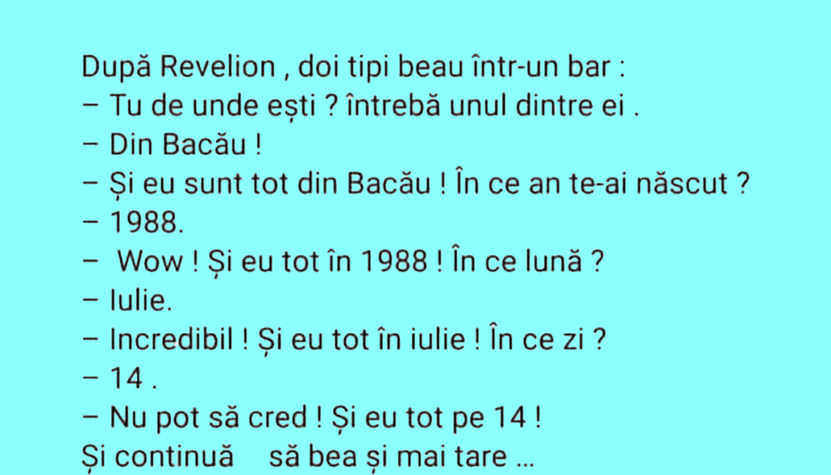 Imagine Stire BANCUL ZILEI | După Revelion, doi tipi beau într-un bar: „Tu de unde ești?” | 2review.ro