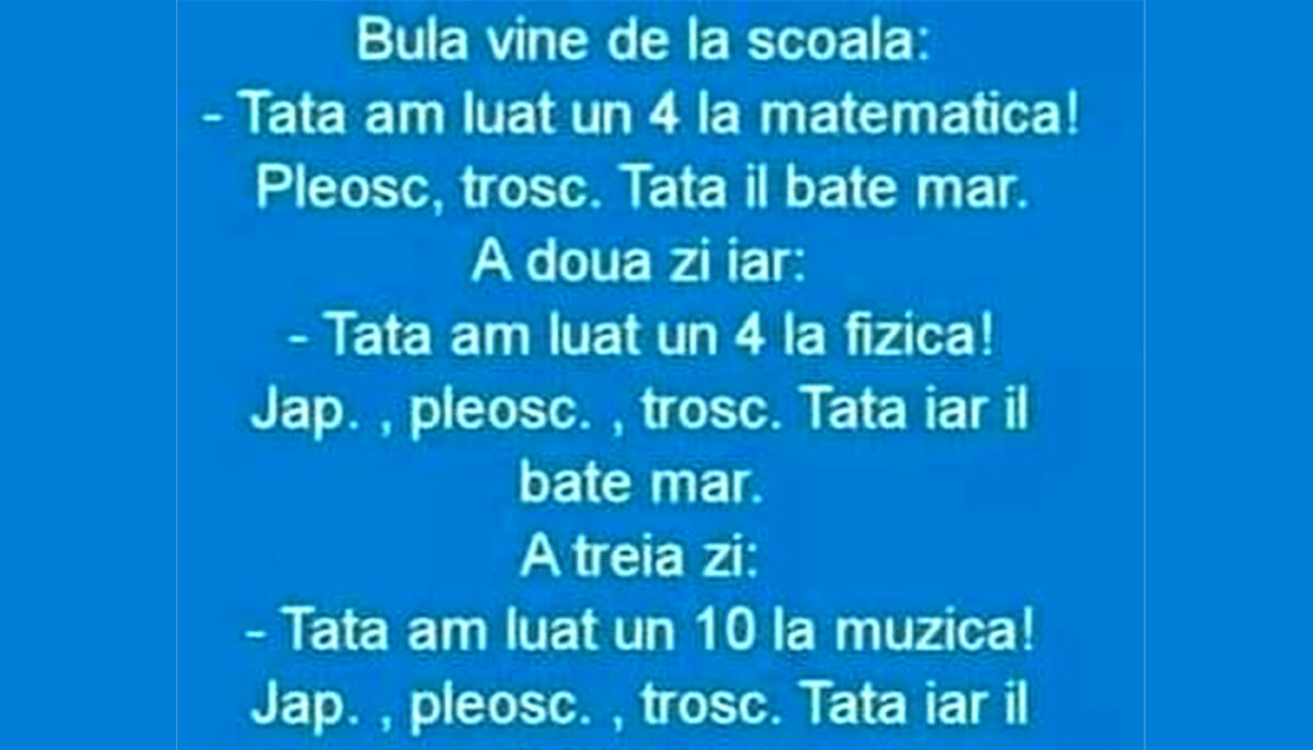 Imagine Stire BANC | Bulă vine de la școală: „Tată, am luat un 4 la matematică!” | 2review.ro
