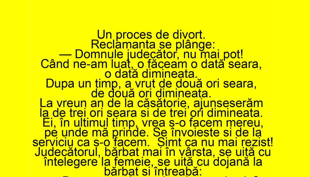 Imagine Stire BANC | Nevasta, la procesul de divorț: „Domnule judecător, nu mai pot!” | 2review.ro