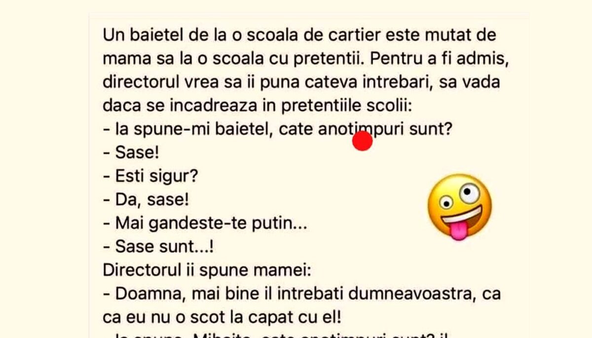 Imagine Stire BANC | Un băiețel e mutat de mama sa la o școală cu pretenții: „Mihăiță, câte anotimpuri sunt?” | 2review.ro