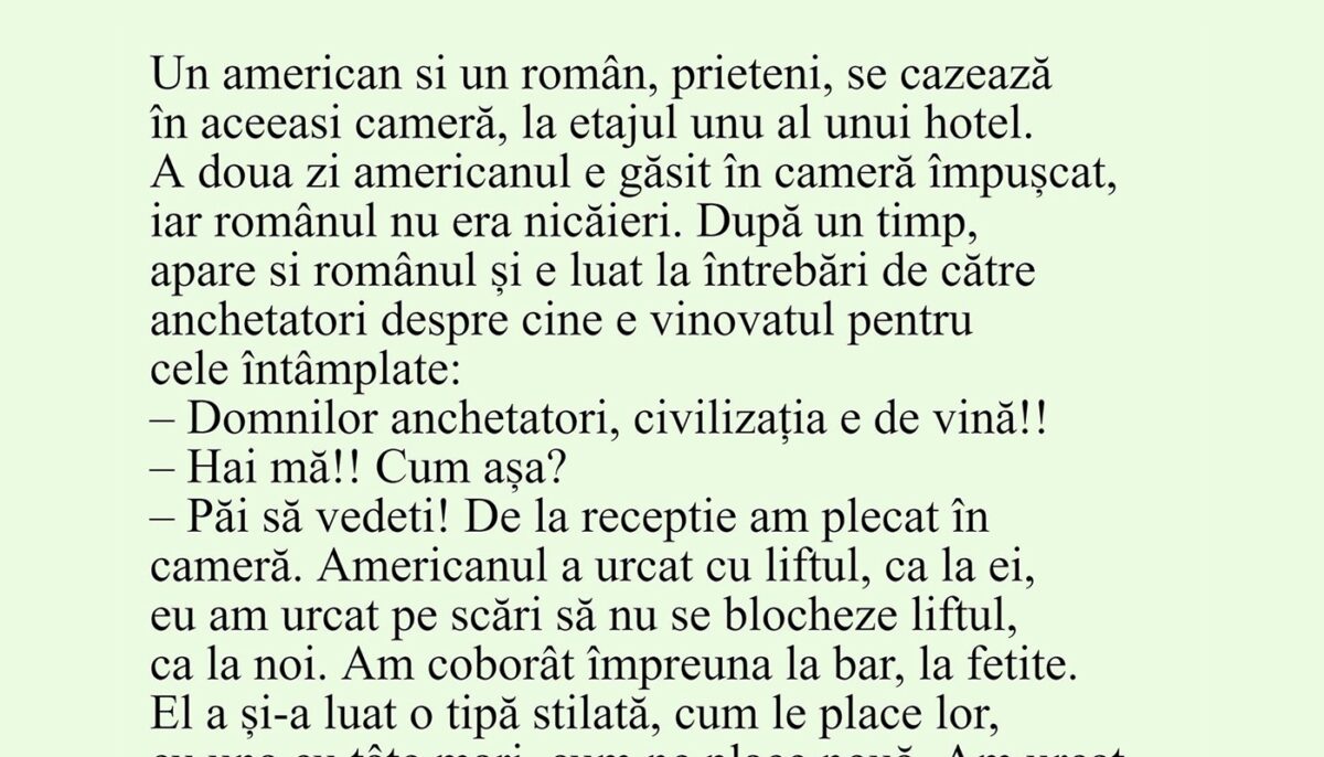 Imagine Stire BANCUL ZILEI | Un român și un american se cazează în aceeași cameră, la etajul 1 al unui hotel | 2review.ro