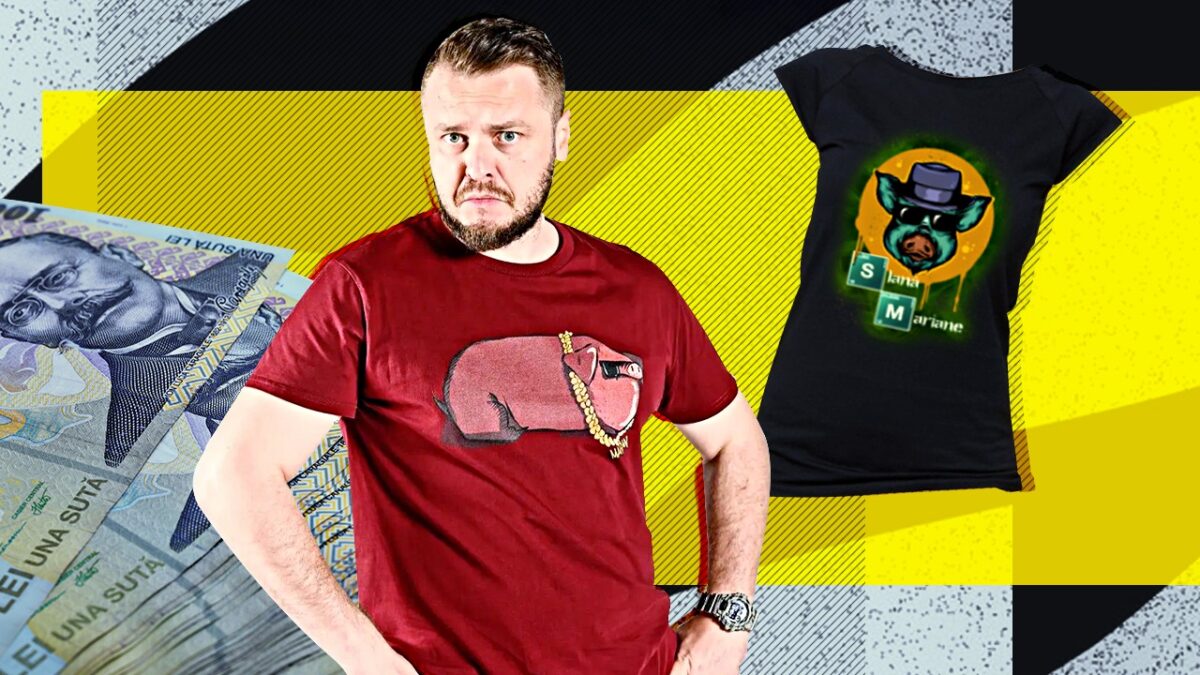 Imagine Stire Câți lei costă tricourile cu „slană” ale lui Nelu Cortea. Comediantul își face reclamă la America Express | 2review.ro