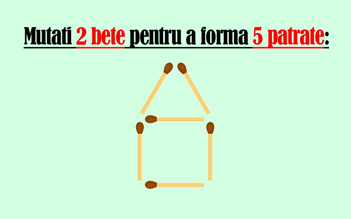 Test IQ cu chibrituri | Mutați doar 2 bețe pentru a obține 5 pătrate!