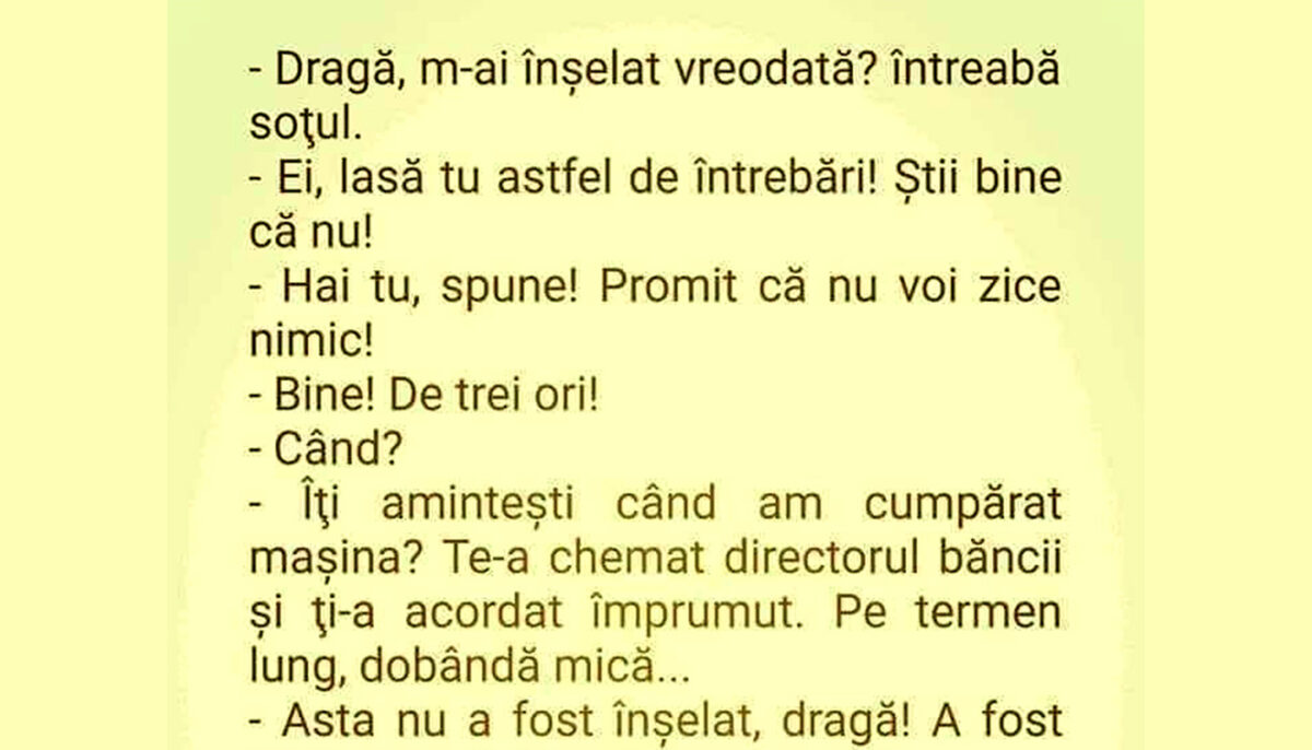 Imagine Stire BANCUL ZILEI | „Dragă, m-ai înșelat vreodată?” | 2review.ro
