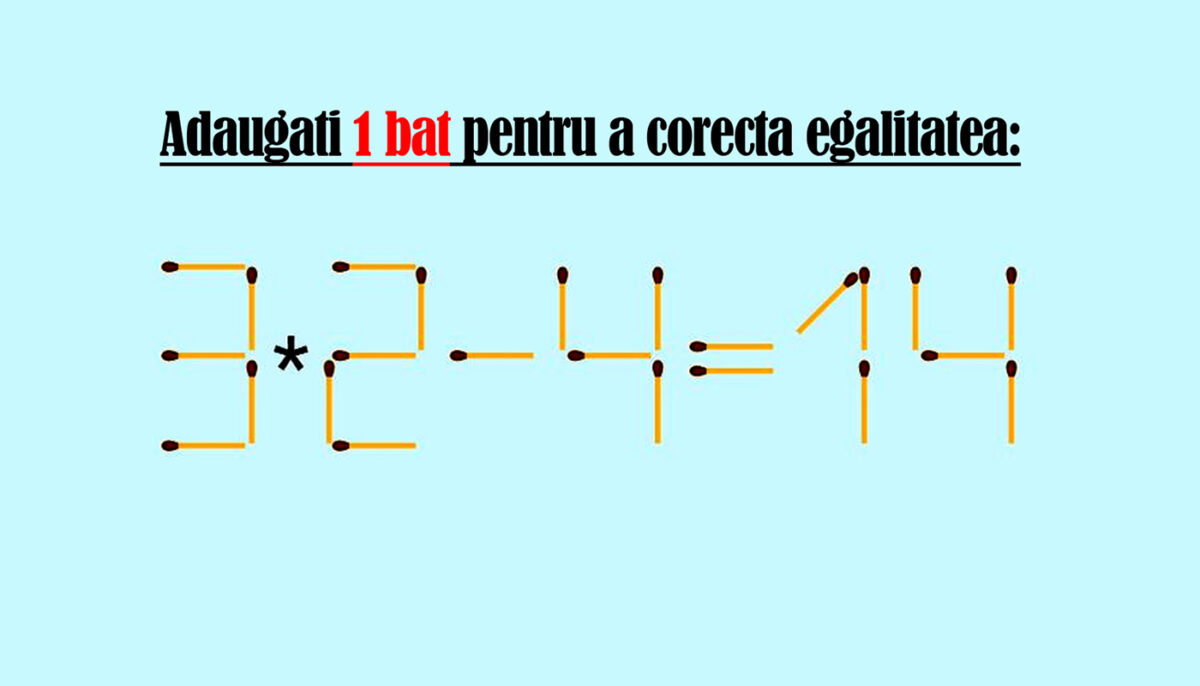 Imagine Stire Test de inteligență exclisiv pentru genii | Adaugați 1 chibrit pentru a corecta: 3×2-4=14 | 2review.ro