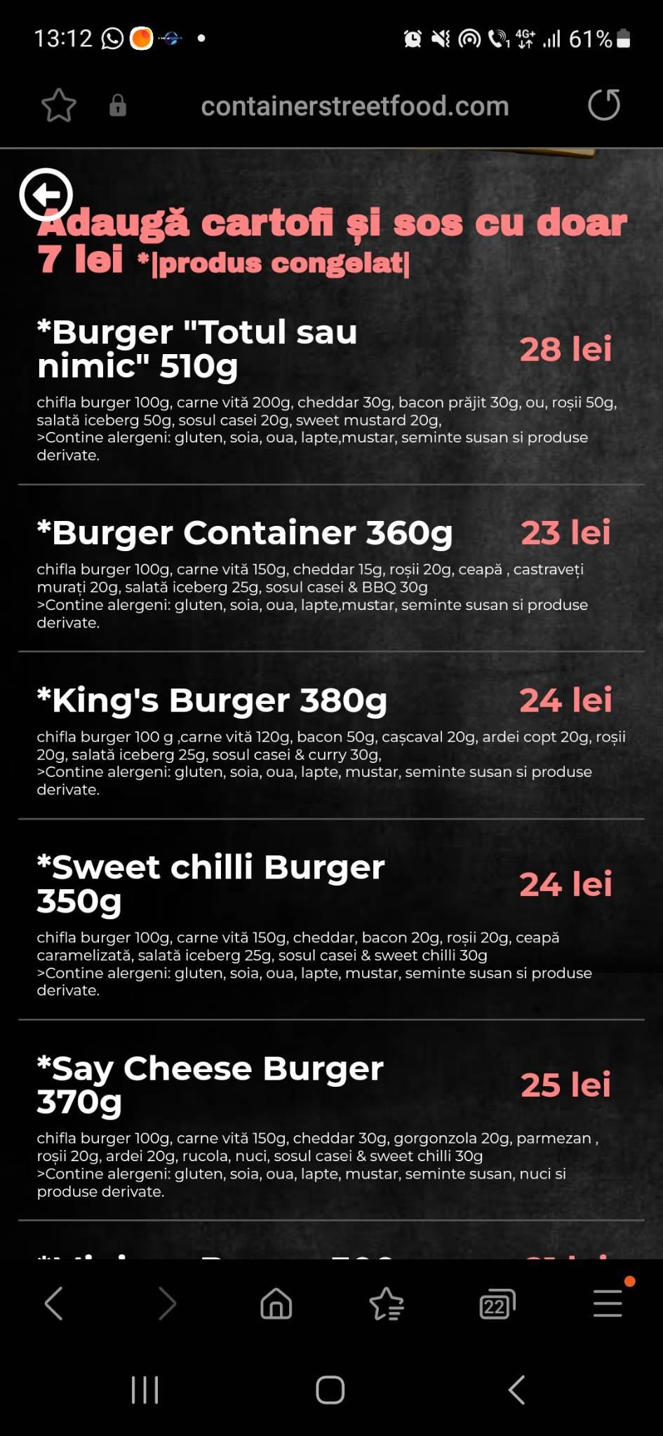 Meniul de la restaurantul din Suceava