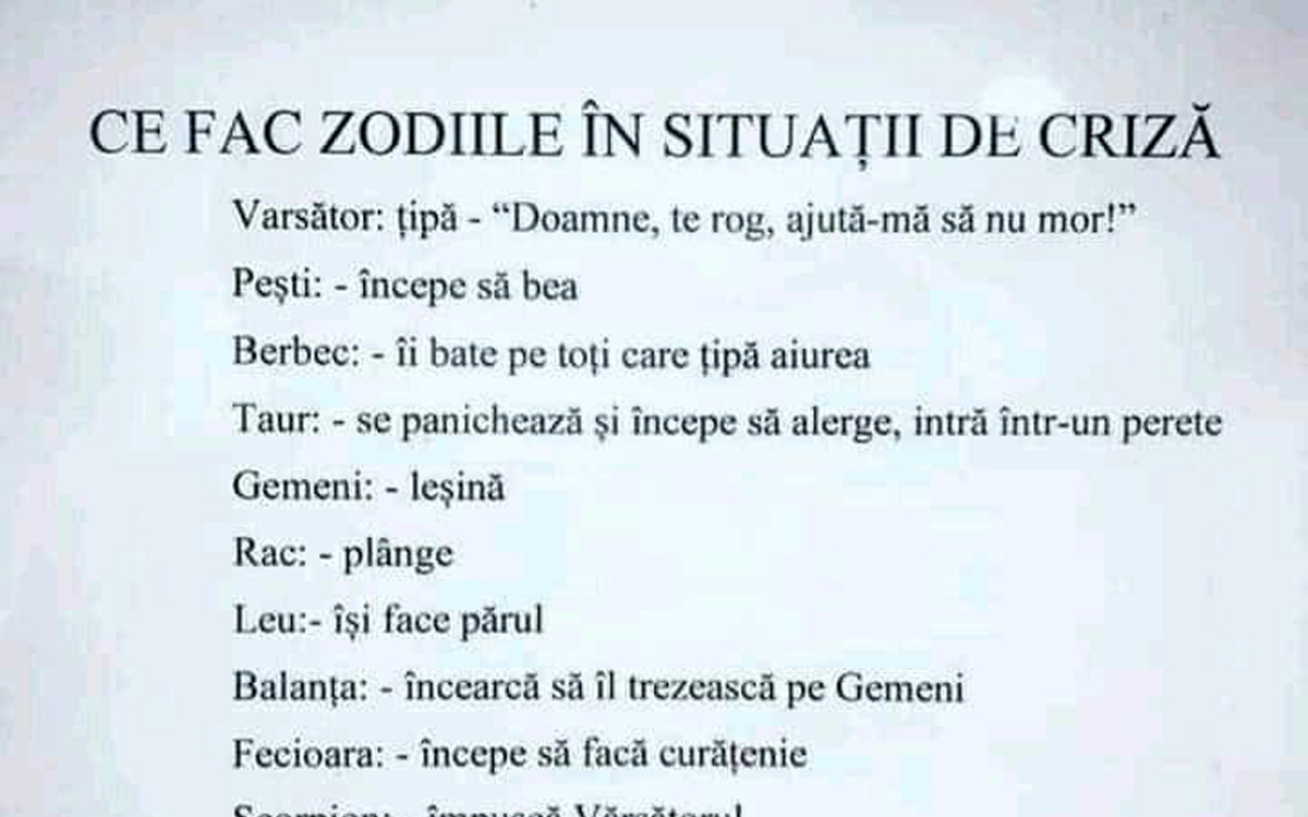 Imagine Stire Bancul sfârșitul de săptămână | Ce fac cele 12 zodii în situații de criză | 2review.ro