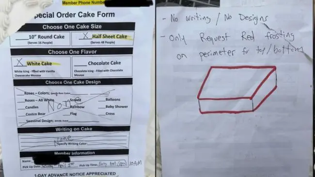 „Fără scris, fără desene, doar cu glazură roșie pe margini!” Ce tort a primit clientul, de fapt