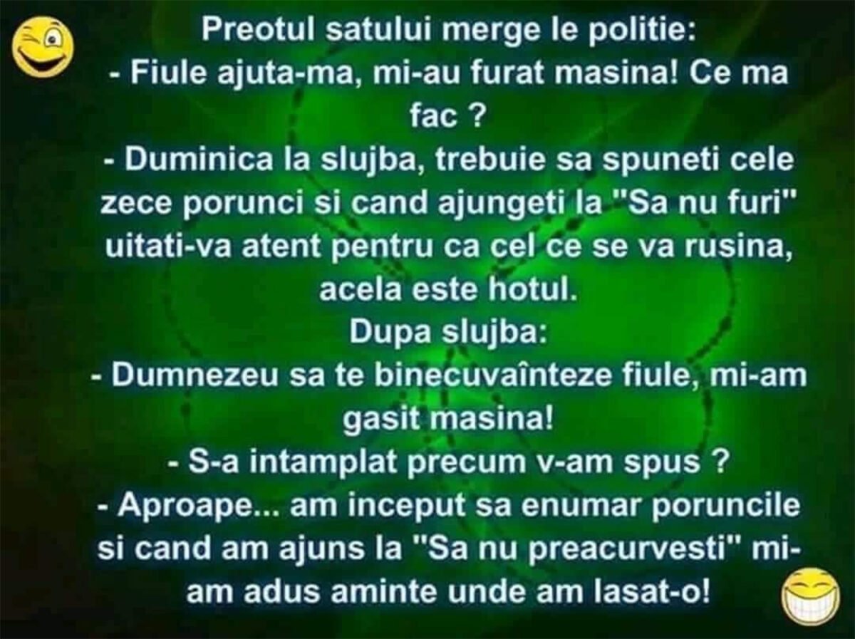 Imagine Stire BANCUL ZILEI | Preotul satului merge la Poliție: „Mi-au furat mașina!” | 2review.ro