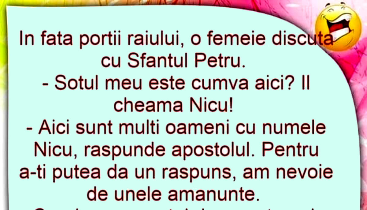 Imagine Stire BANC | În fața Porții Raiului, o femeie discută cu Sfântul Petru: „Nicu e cumva aici?” | 2review.ro