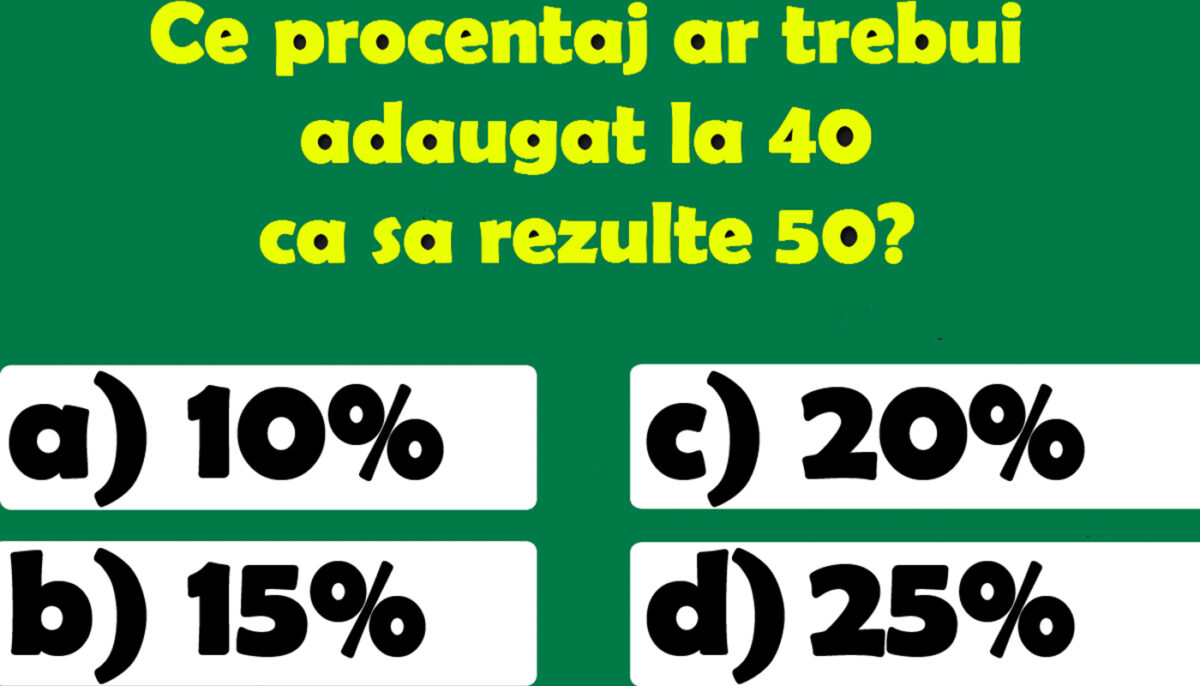 Imagine Stire Test de inteligență | Ce procentaj trebuie adăugat la 40 pentru a obține 50? | 2review.ro