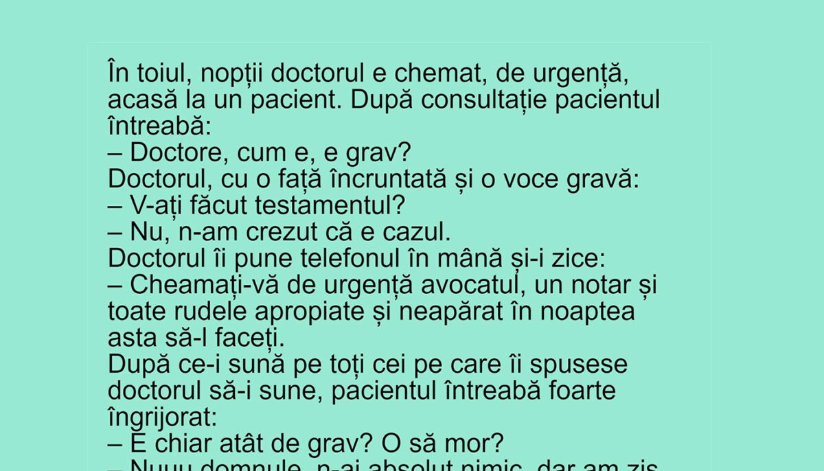 Imagine Stire BANC | În toiul nopții, doctorul e chemat, de urgență, acasă la un pacient | 2review.ro