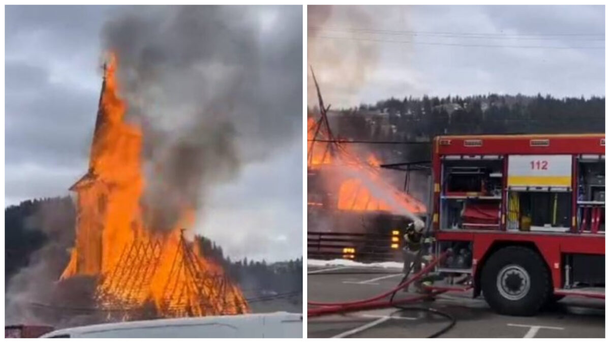 Tragedie chiar în ziua de Florii! Biserica de lemn din Borșa a luat foc