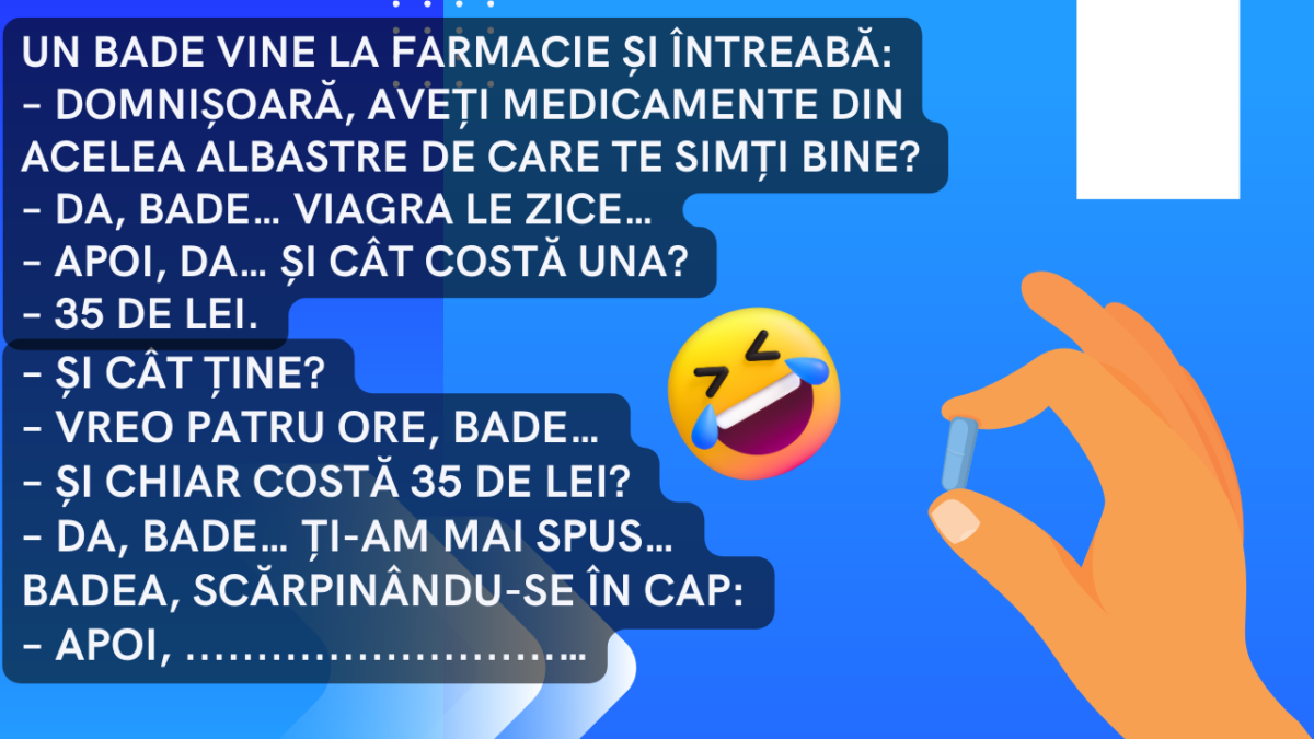 Imagine Stire Bancul zilei | „Domnișoară, aveți pastile albastre? Viagra” | 2review.ro