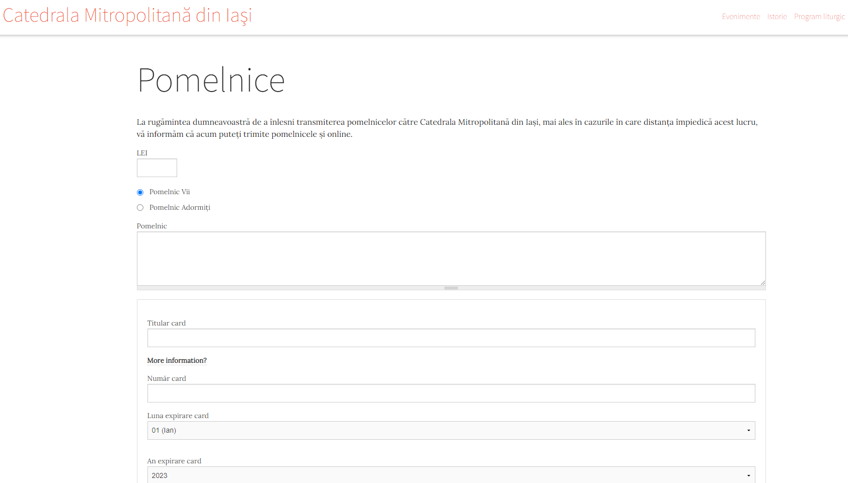 Pomelnic online pe site-ul Catedralei Mitropolitane Iași