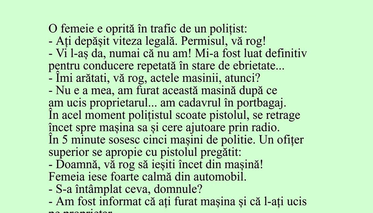 Imagine Stire BANC | O femeie e oprită în trafic de un polițist: „Permisul, vă rog!” | 2review.ro