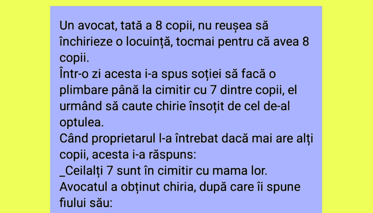 Imagine Stire BANC | Un avocat, tată al 8 copii, nu reușea să închirieze o locuință | 2review.ro