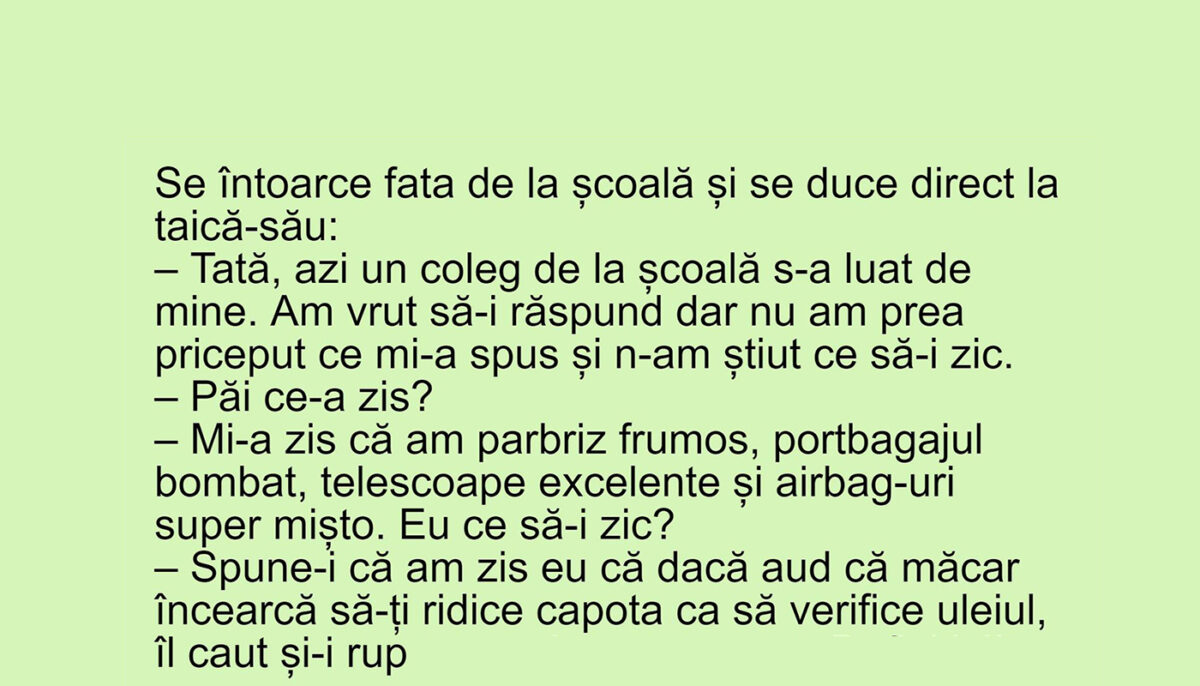 Imagine Stire BANCUL ZILEI | „Tată, azi un coleg de la școală s-a luat de mine” | 2review.ro