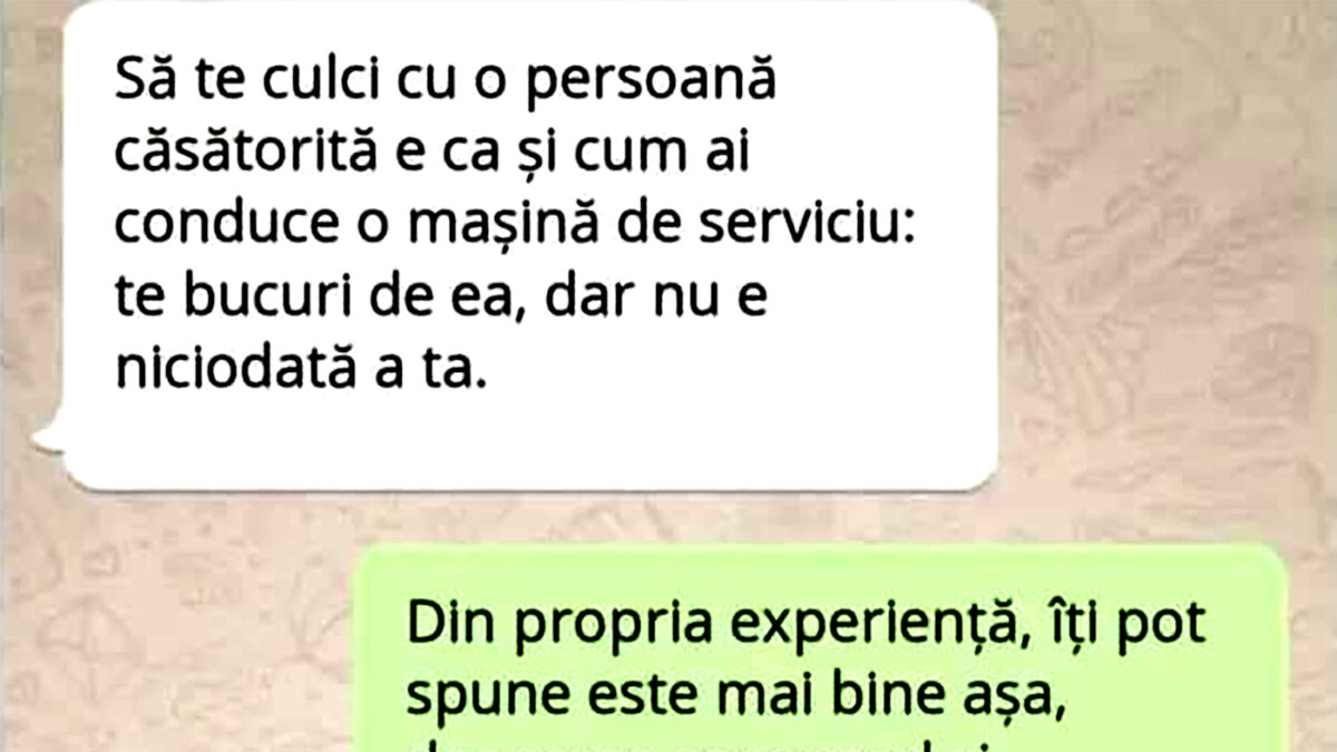 Imagine Stire BANC | „Să te culci cu o persoană căsătorită e ca și cum ai conduce mașina de serviciu” | 2review.ro