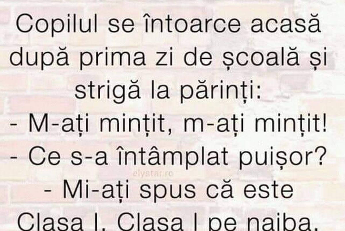 Imagine Stire BANCUL DE DUMINICĂ | Micuțul vine nervos acasă după prima zi de școală | 2review.ro