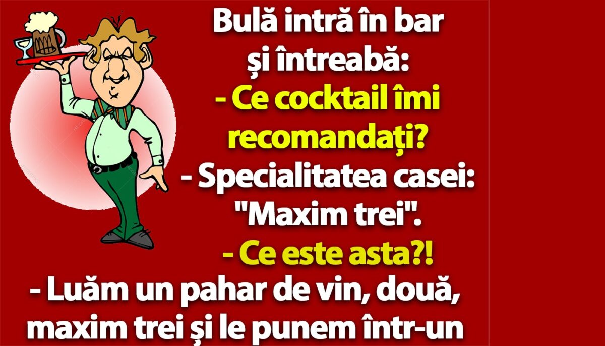 Imagine Stire BANC | Bulă intră în bar și întreabă: „Ce cocktail îmi recomandați?” | 2review.ro