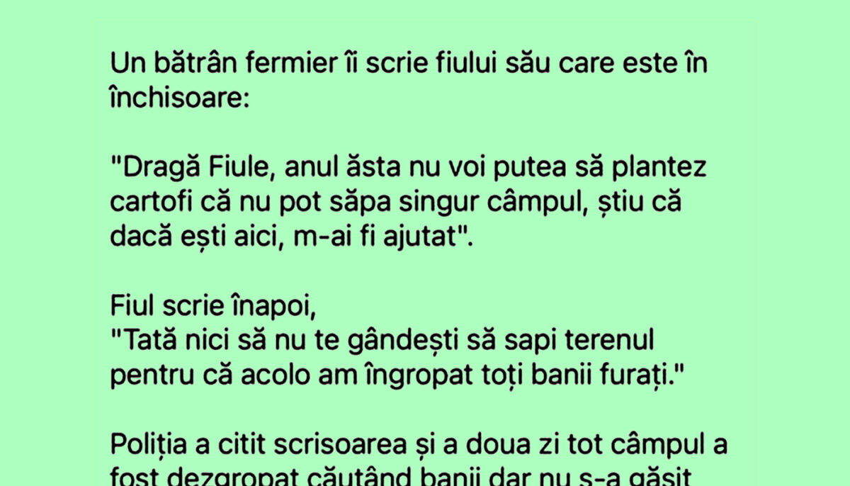 Imagine Stire BANCUL ZILEI | Un bătrân fermier în scrie fiului său, care e în închisoare | 2review.ro