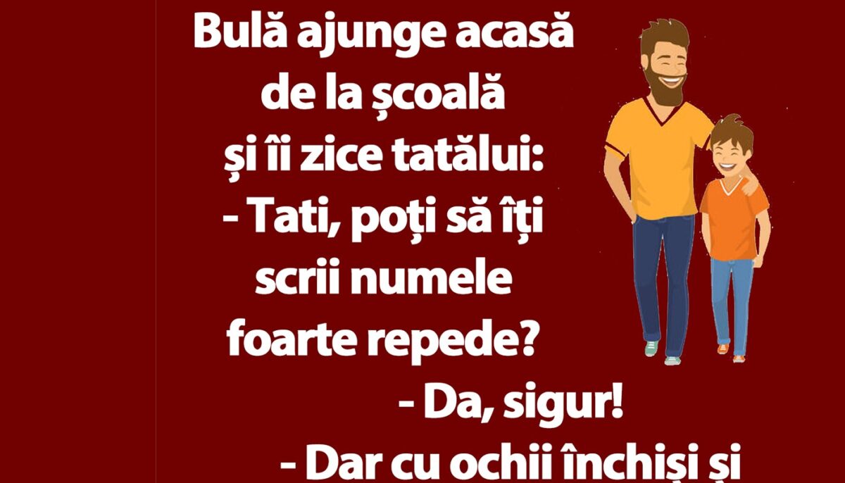Imagine Stire BANC | Bulă ajunge acasă de la școală și îi zice tatălui: „Poți să îți scrii numele foarte repede?” | 2review.ro