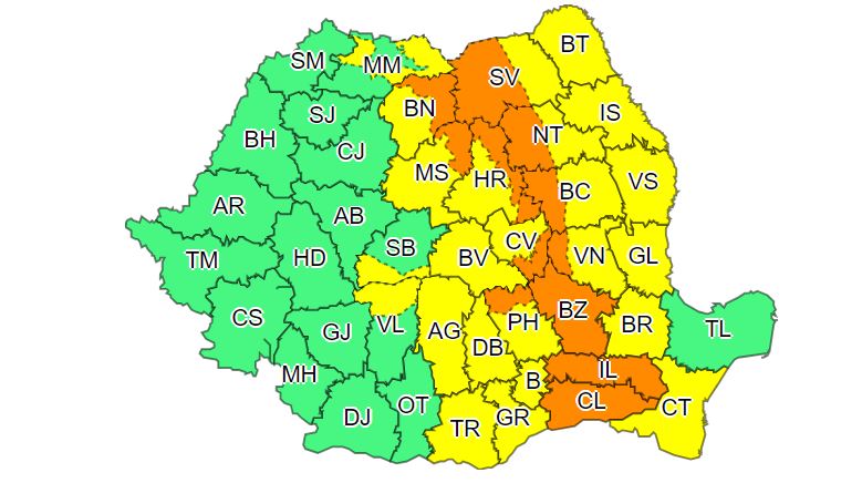 Meteorologii au emis coduri galbene și portocalii pentru jumătate de țară / sursă foto: meteoromania.ro