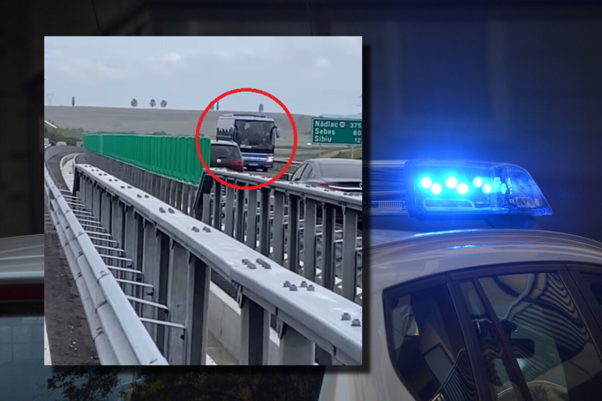 Ce a pățit un șofer din Sibiu care a mers un kilometru în marșarier, pe A1, pe banda de urgență. Conducea un autocar cu 32 de pasageri