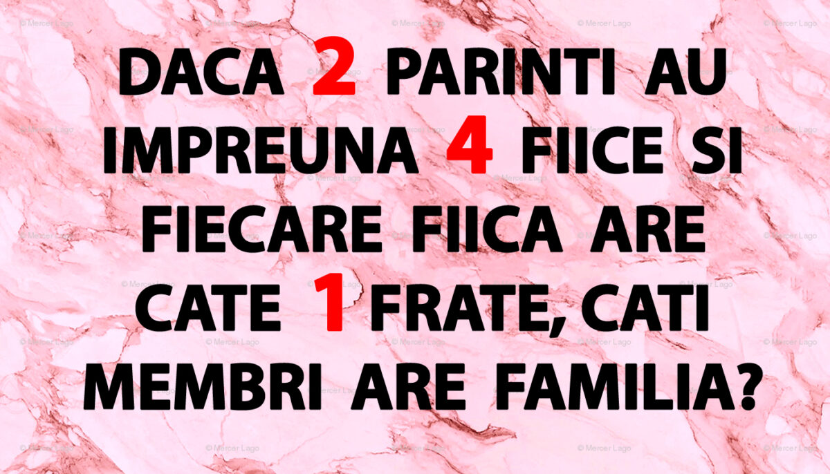 Imagine Stire TEST IQ | 2 părinți au împreună 4 fiice. Fiecare fiică are câte un frate. Câți membri are familia, în total? | 2review.ro