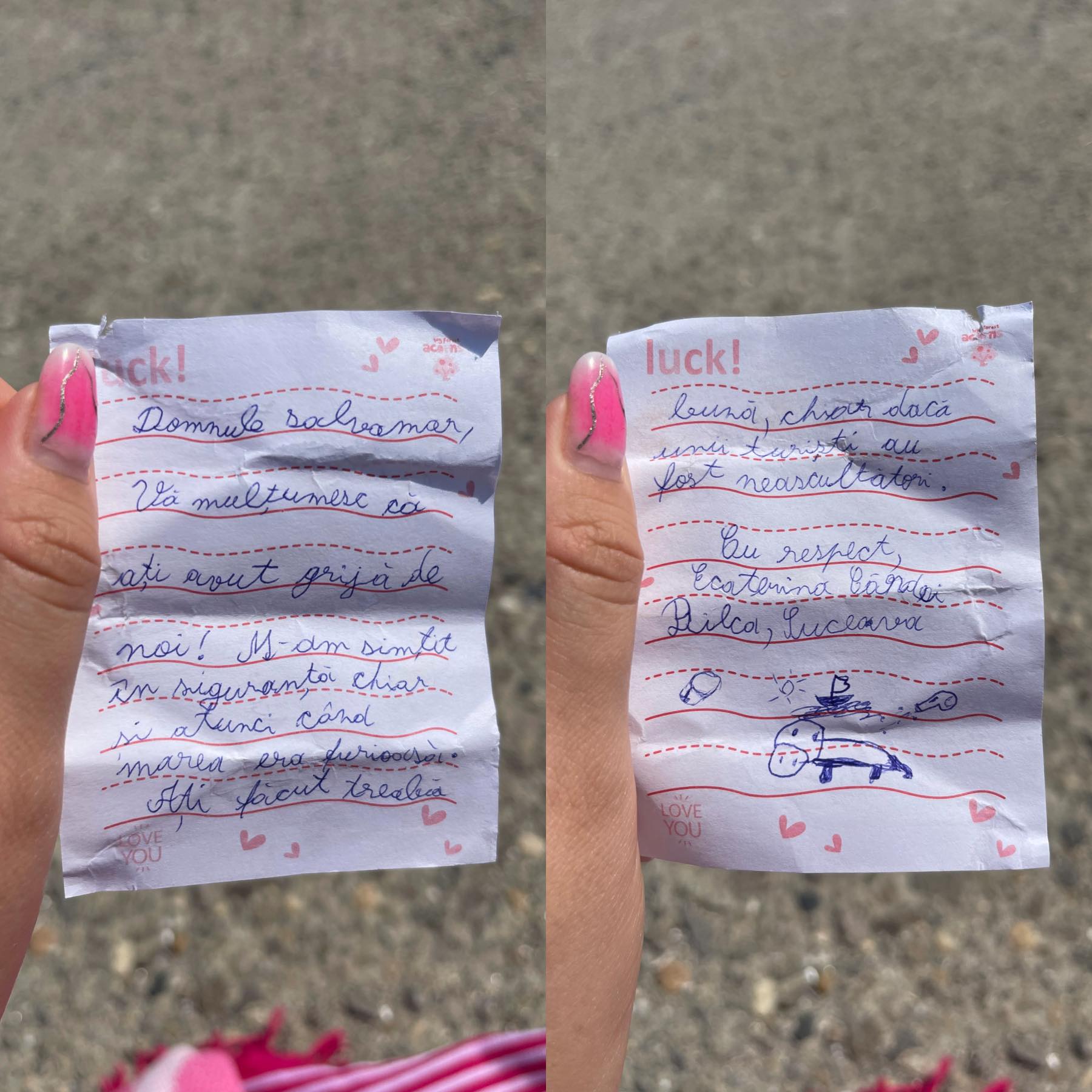 I-au dat lacrimile! O fetiță i-a dat o scrisoare unui salvamar de pe plaja din Saturn. Ce scria pe bilețel 