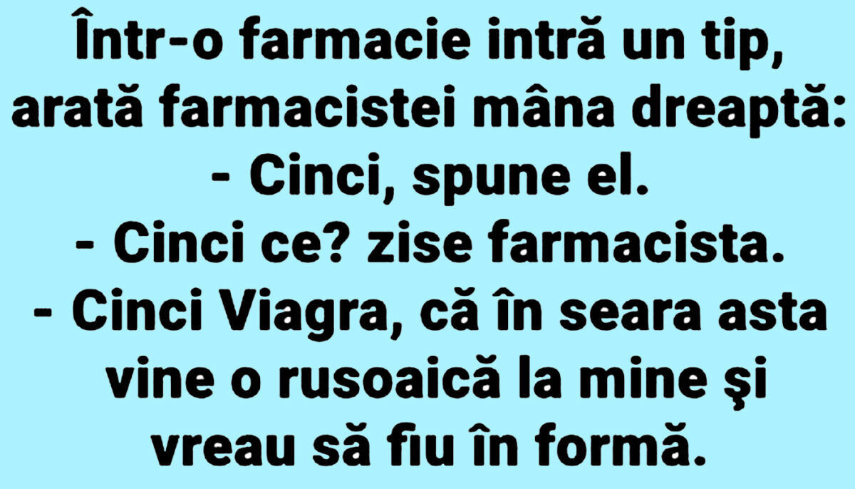 Imagine Stire BANCUL ZILEI | Într-o farmacie intră un tip și îi arată farmacistei mâna dreaptă: „Cinci!” | 2review.ro