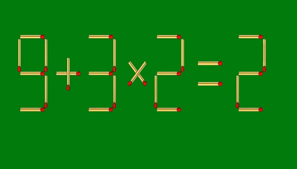 Test de inteligență cu chibrituri | Mutați un singur băț pentru a corecta 9 + 3 x 2 = 2