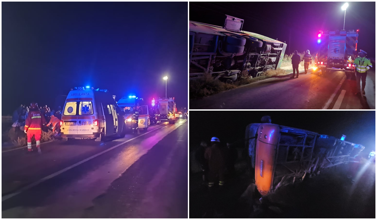Planul Roșu de intervenție, activat după ce un autocar cu peste 80 de pasageri s-a răsturnat la Hârșova. O tânără însărcinată a ajuns la spital