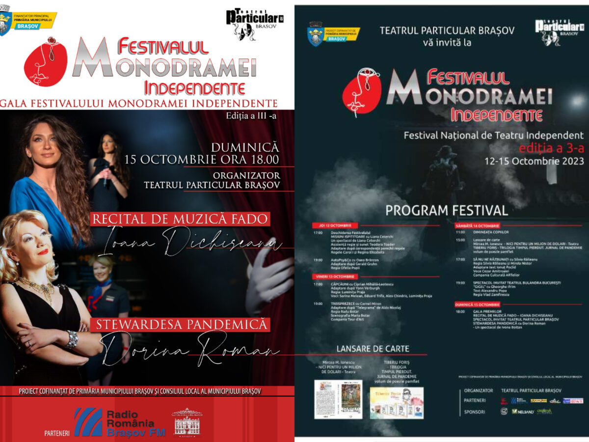 Ioana Dichiseanu și Dorina Roman, capete de afiș la Festivalul Monodramei Independente de la Brașov. Participă și un actor din Las Fierbinți