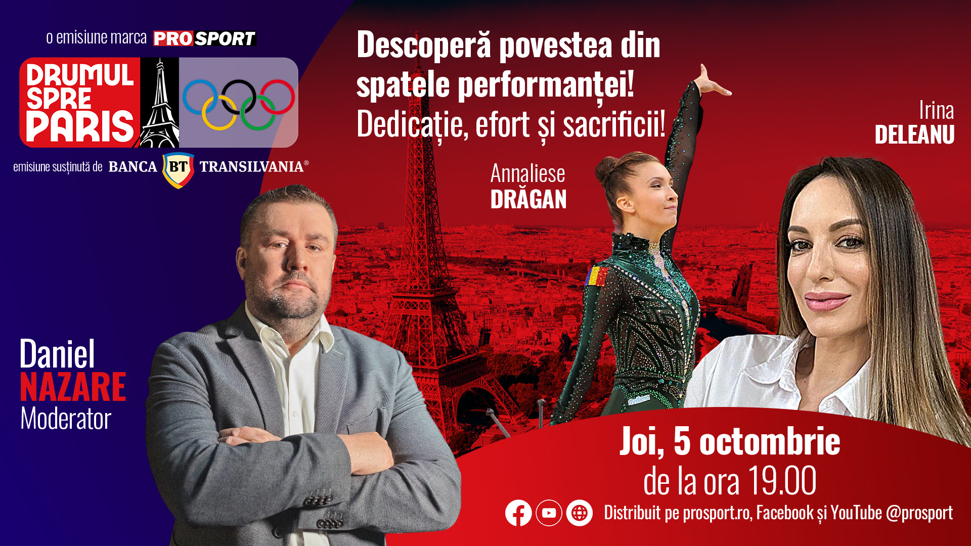 Sportiva Annaliese Drăgan și Irina Deleanu, președintele FR de Gimnastică Ritmică, sunt invitatele emisiunii de joi, 5 octombrie, de la ora 19:00 Sportiva Annaliese Drăgan și Irina Deleanu, președintele FR de Gimnastică Ritmică, sunt invitatele emisiunii de joi, 5 octombrie, de la ora 19:00