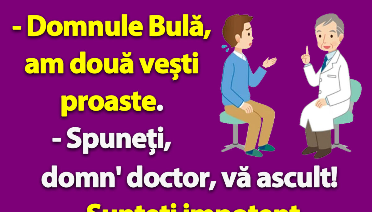 Imagine Stire BANC | La doctor: „Domnule Bulă, am două vești proaste” | 2review.ro