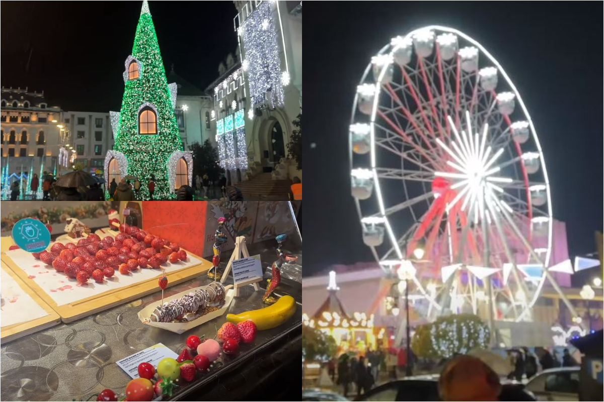 Cât costă o porție de mici, cartofi prăjiți și un vin fiert la Târgul de Crăciun din Craiova. Ce preț se percepe pentru o tură în roata panoramică