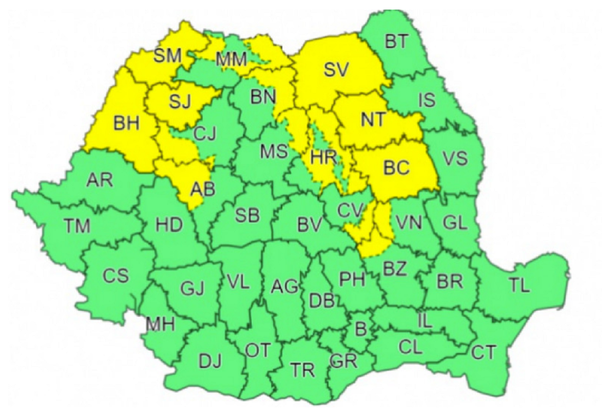 ANM a actualizat prognoza meteo pentru weekend. Cod galben și potrocaliu de ninsori și viscol în România