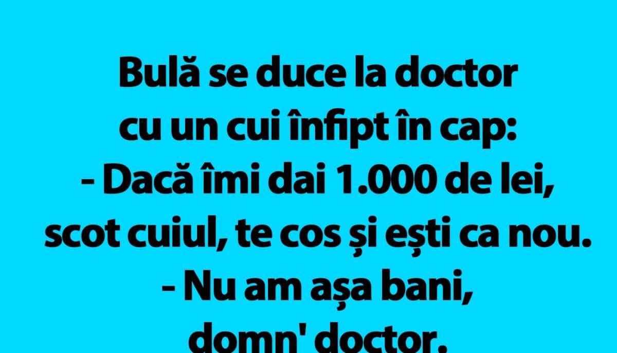 Imagine Stire BANC | Bulă se duce la doctor cu un cui înfipt în cap | 2review.ro
