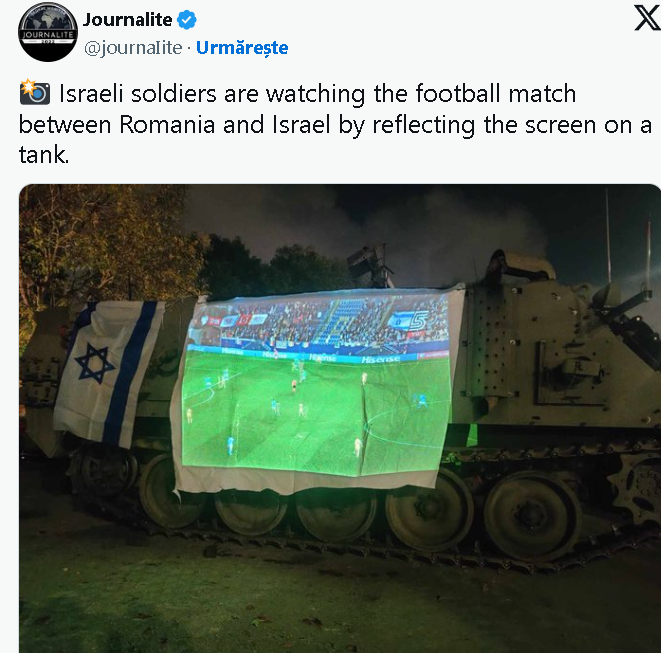 Meciul Israel - România a fost proiectat pe un tanc / sursă foto: X