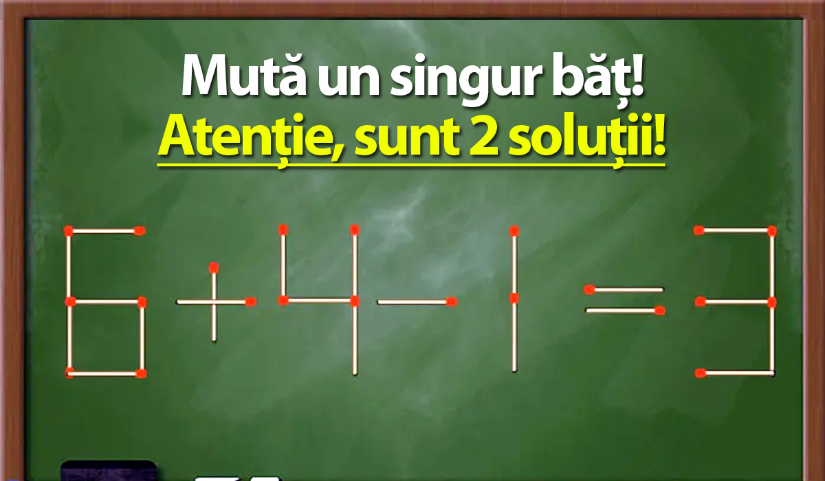 Imagine Stire TEST IQ | Mutați un chibrit pentru a corecta 6+4-1=3. Geniile văd ambele soluții! | 2review.ro
