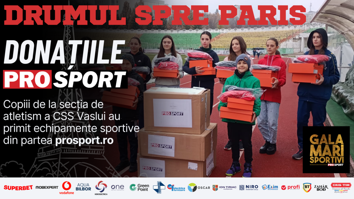 Gala Mari Sportivi 2023. ProSport a donat echipament sportiv în valoare de 10.000 de lei copiiilor de la CSS Vaslui, secția de atletism. VIDEO