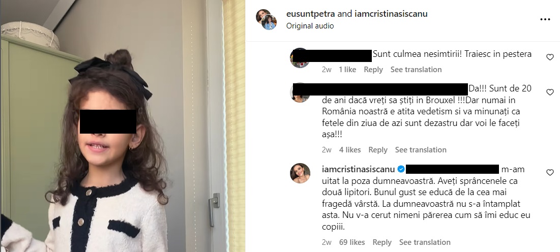 Postarea făcută de fiica Cristinei Șișcanu