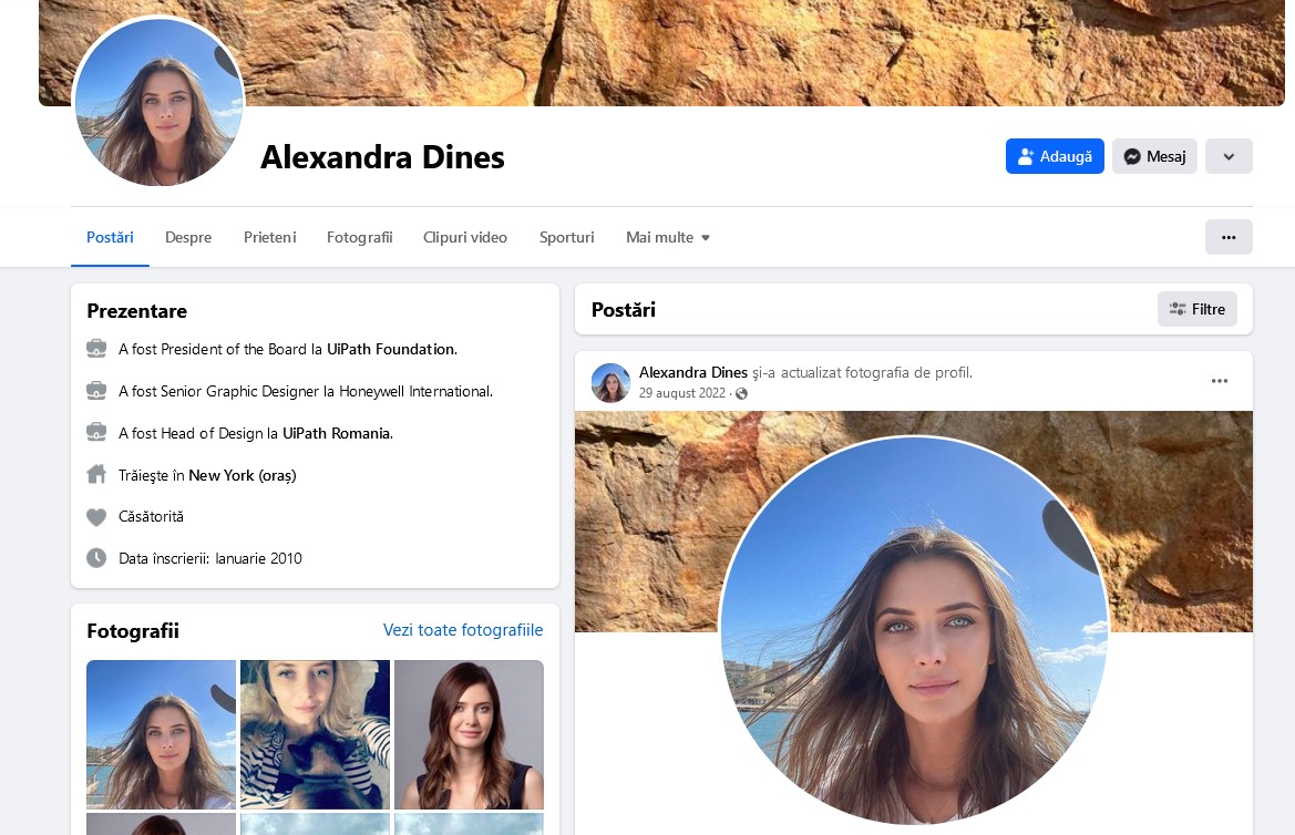 Alexandra Dines încă apare căsătorită pe Facebook