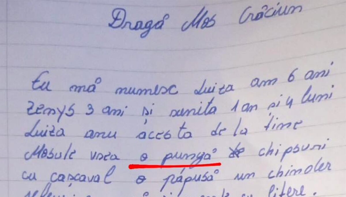 Scrisoarea Luizei din București a devenit virală. Ce i-a cerut lui Moș Crăciun