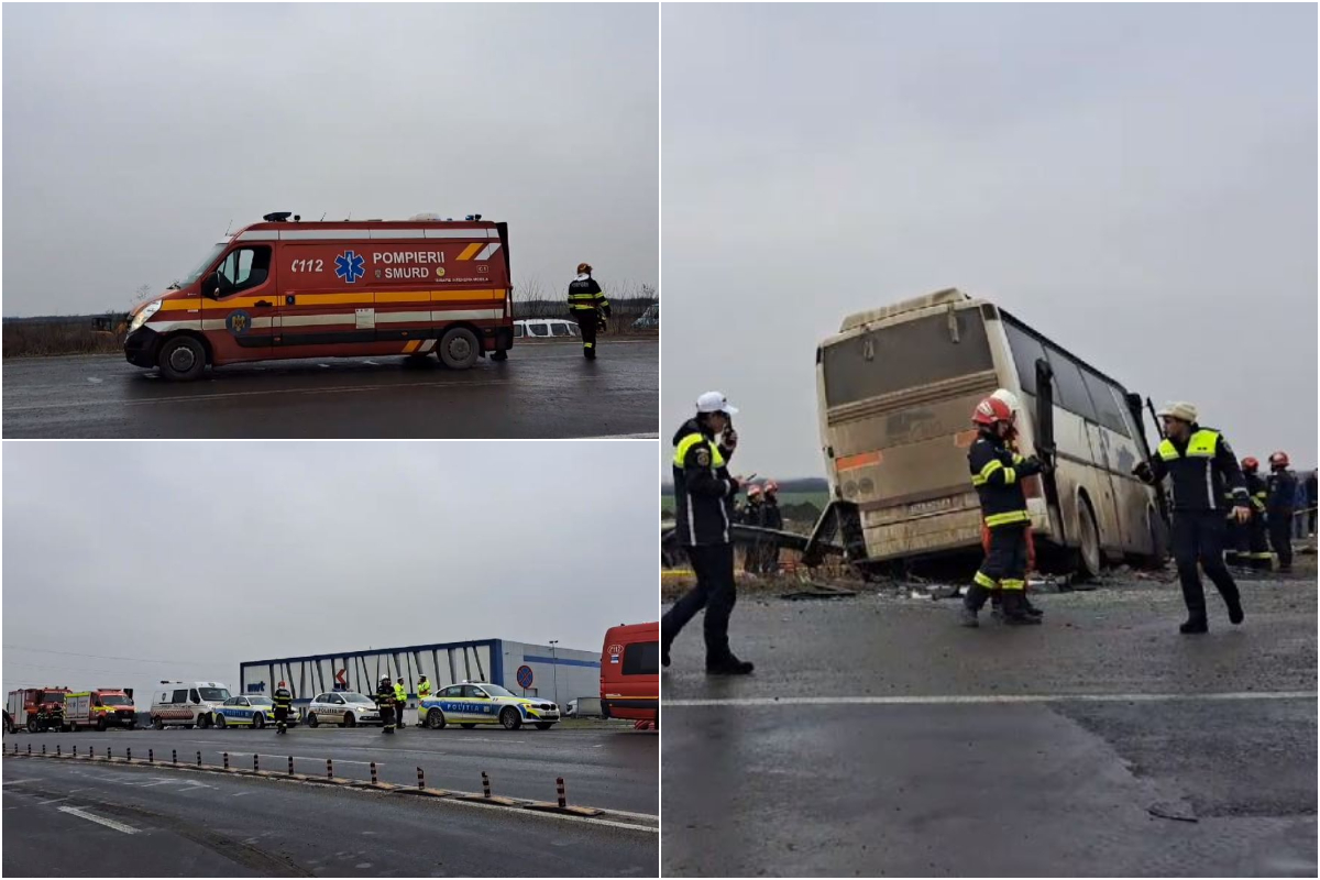 Accident terifiant în județul Timiș, la Sânandrei. S-a activat planul roșu de intervenție, după ce 18 persoane au rămas încarcerate