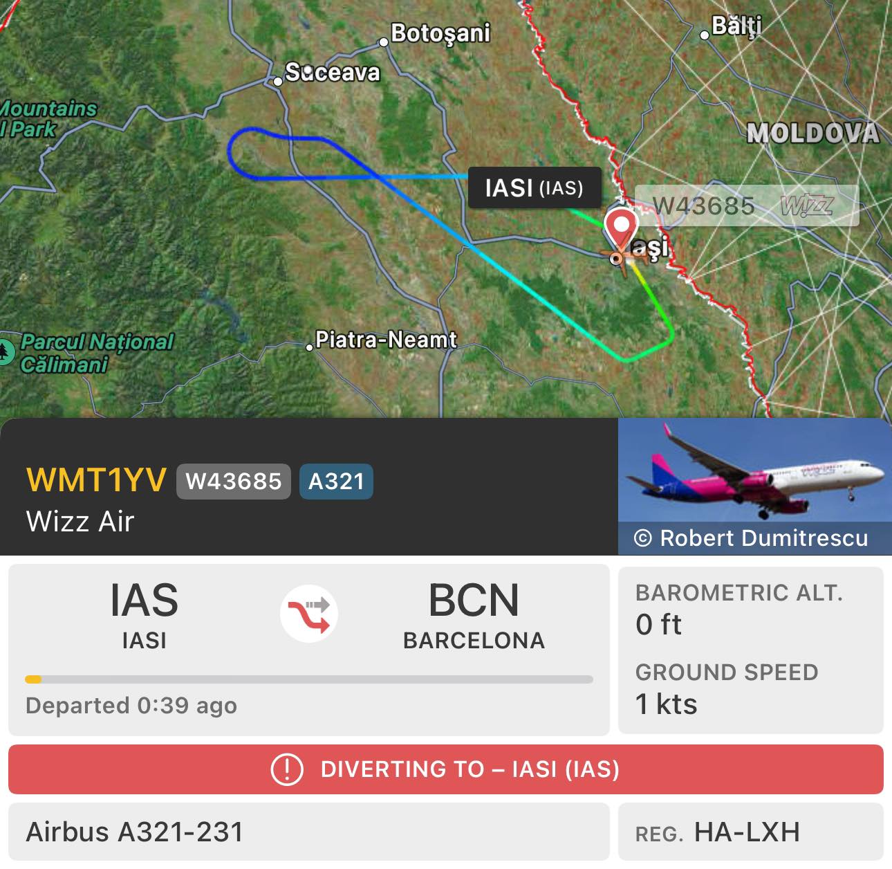 Un avion Wizz Air s-a întors pe pistă, la scurt timp după ce a decolat / Foto: BoardiangPass
