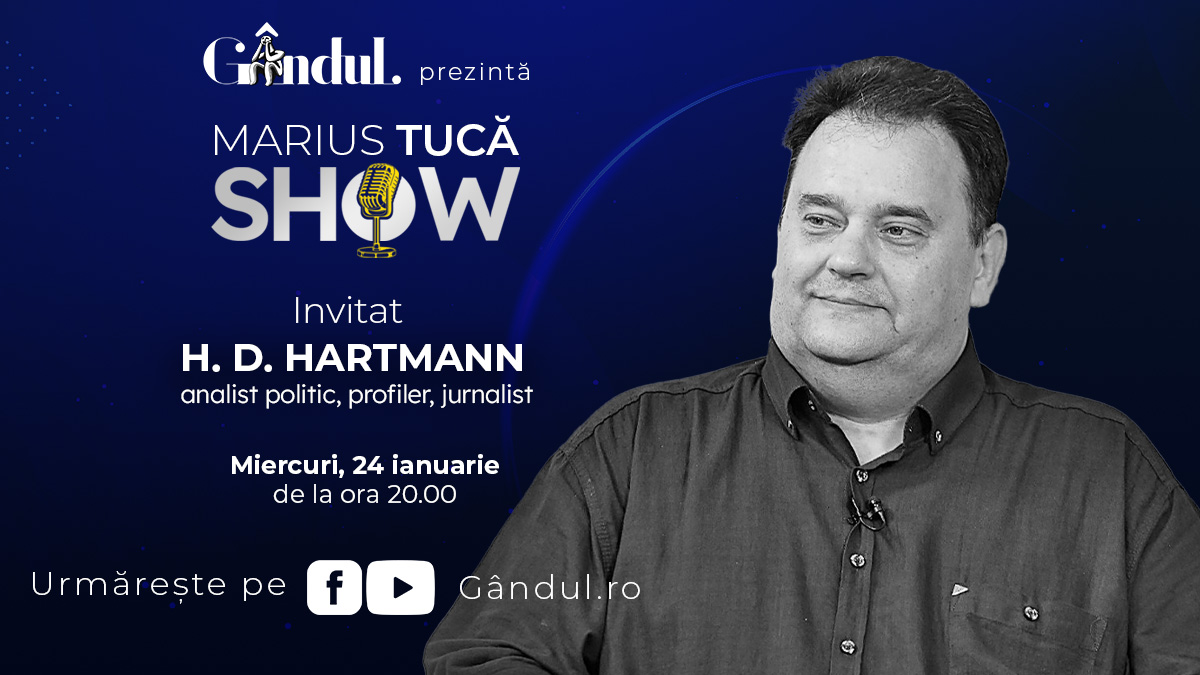 Marius Tucă Show începe miercuri, 24 ianuarie, de la ora 20.00, live pe gândul.ro. Invitat: H. D. Hartmann Marius Tucă Show începe miercuri, 24 ianuarie, de la ora 20.00, live pe gândul.ro. Invitat: H. D. Hartmann