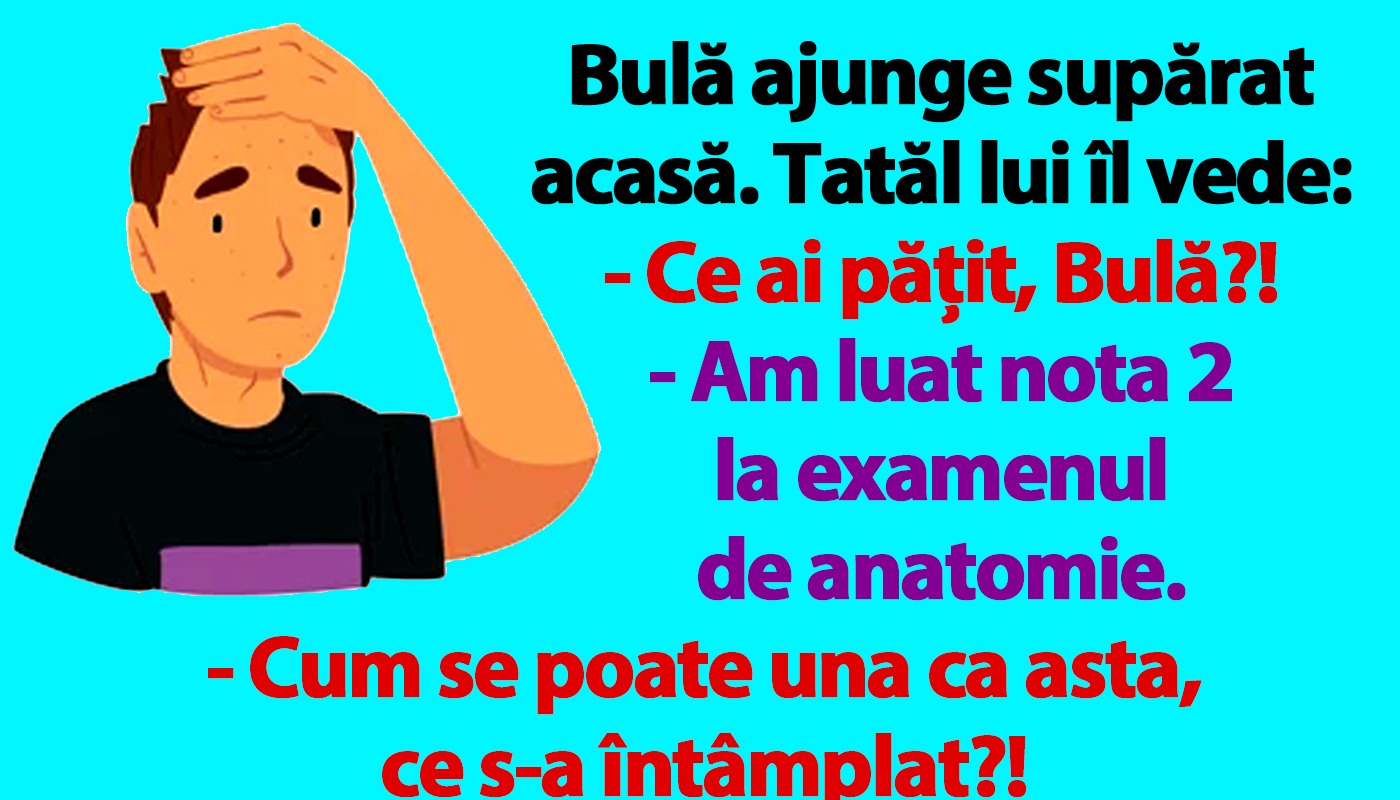 Bulă ajunge supărat acasă: „Am luat nota 2 la examenul de anatomie” Bulă ajunge supărat acasă: „Am luat nota 2 la examenul de anatomie”